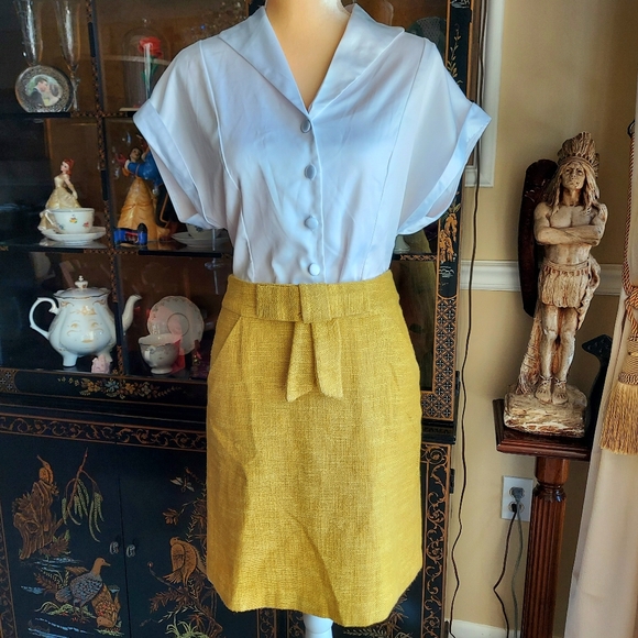 Milly Yellow Linen Pencil Skirt Size 6 pockets! - Picture 9 of 9